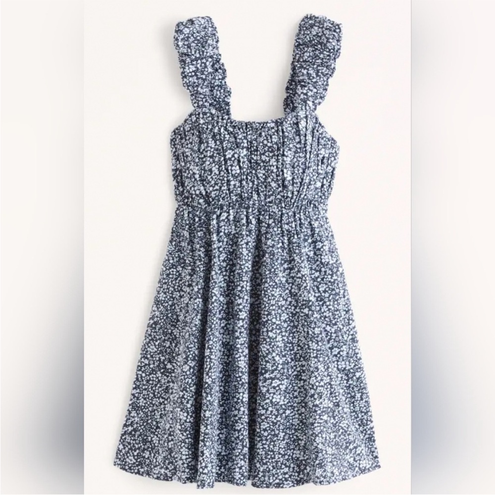 Abercrombie & Fitch Blue Floral Puff Strap Linen Blend Mini Babydoll Dress SP